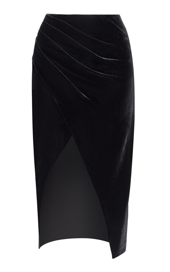 Rasario Draped Velvet Midi Skirt