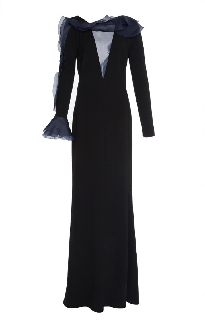 Paule Ka Organza Flutter Sleeve Detail Gown