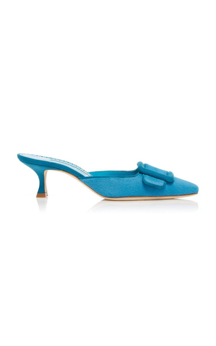Manolo Blahnik Maysale Calfhair Buckle Mule