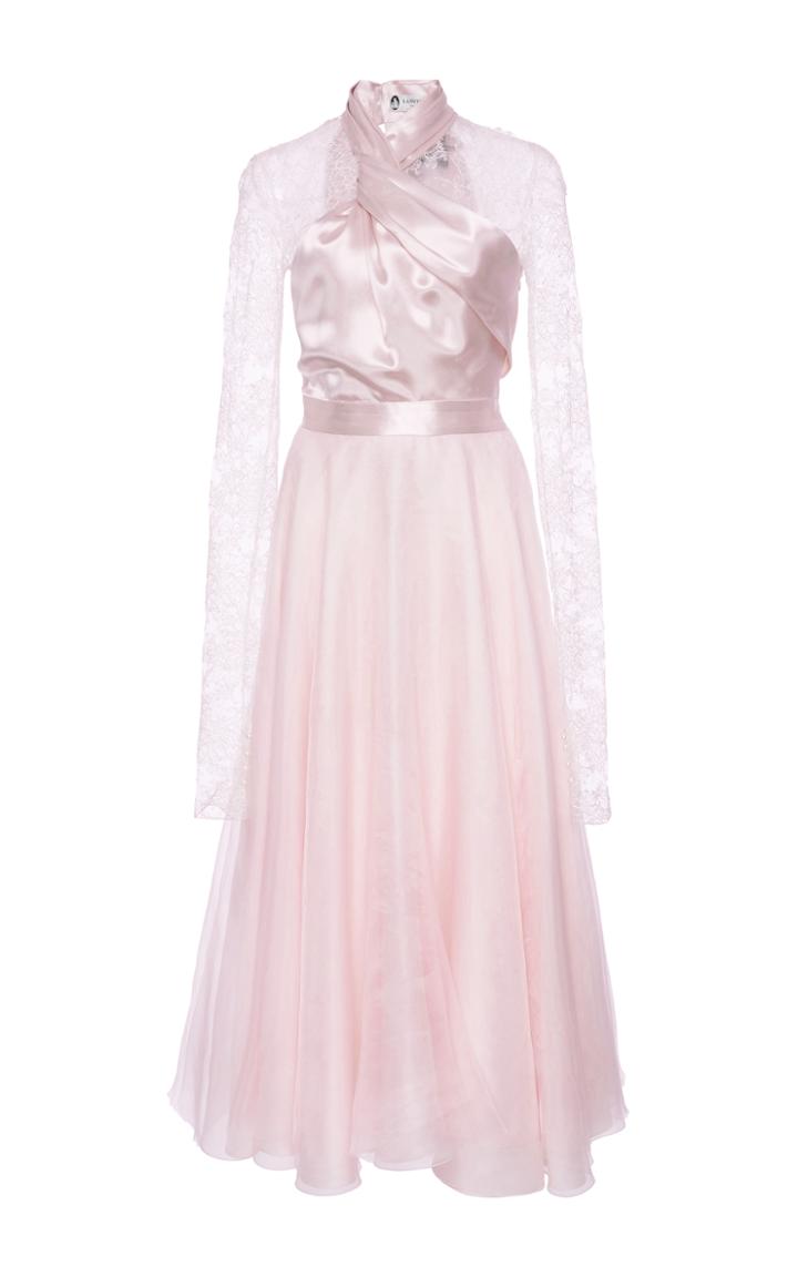 Lanvin Cross Draped Ballerina Dress With Lace Sleeves