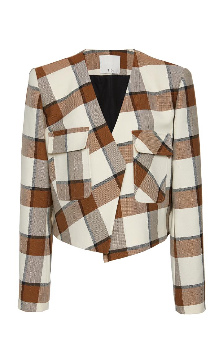 Tibi Dylan Plaid Cropped Blazer