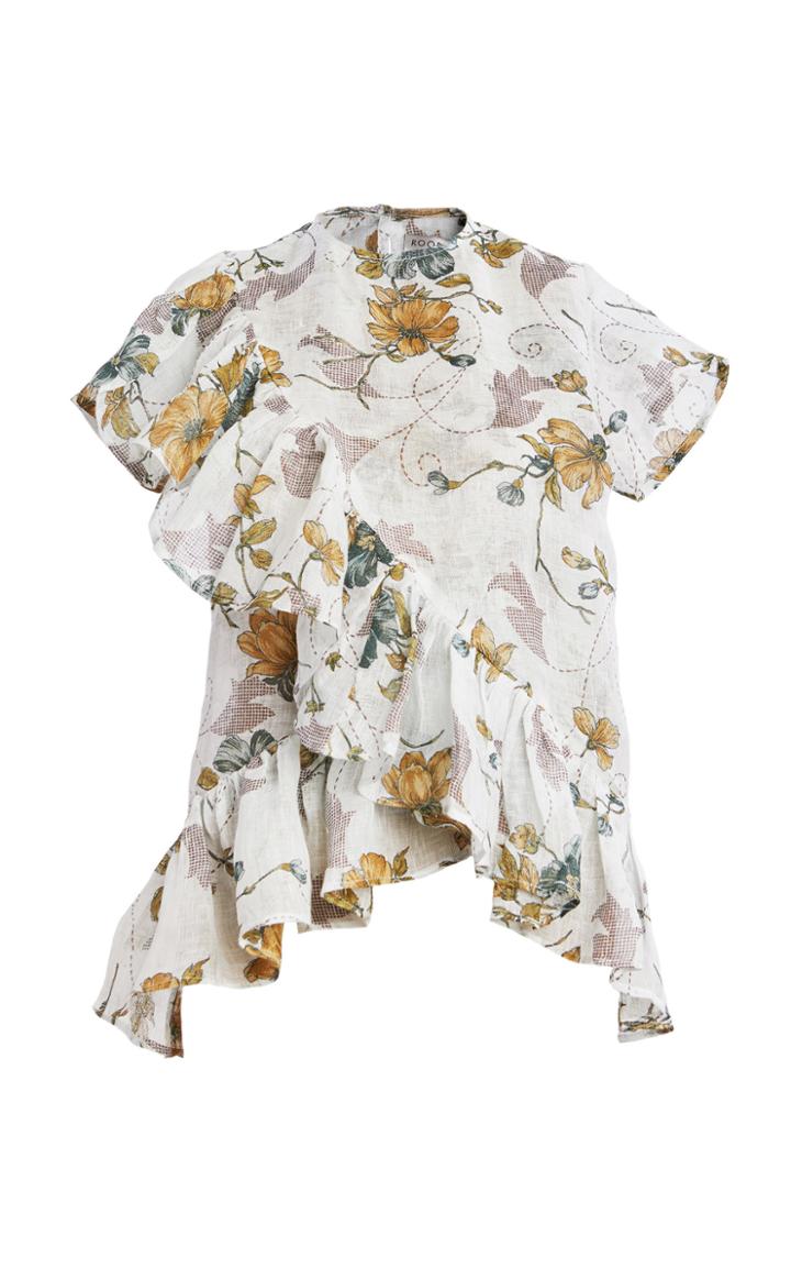 Roopa Printed Linen Ruffle Blouse