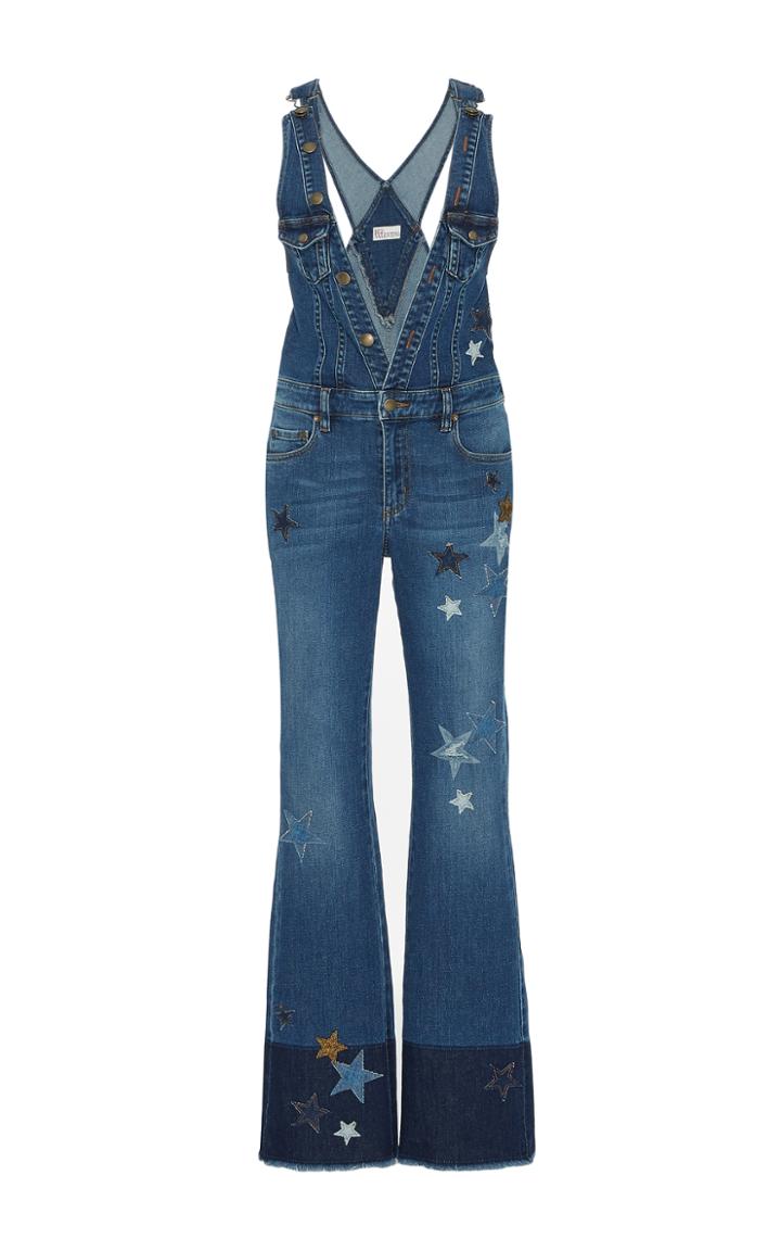 Red Valentino Star Patch Stone Wash Stretch Denim Jumpsuit