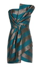 J. Mendel Draped Metallic Stripe Strapless Mini Dress