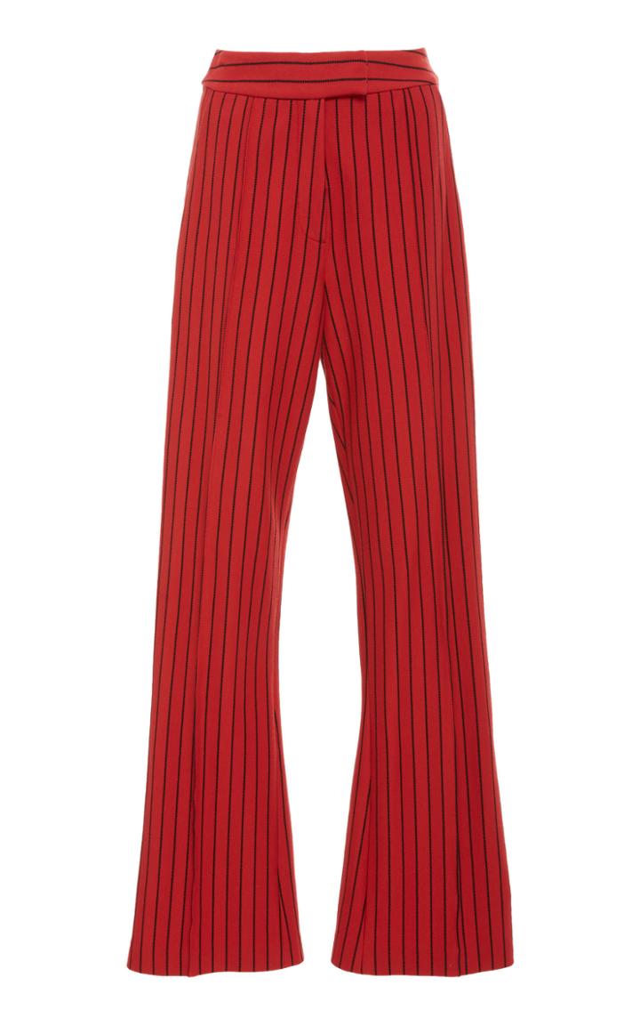 Rosie Assoulin The Scrunchy Pinstriped Stretch Wool-twill Flared Pants