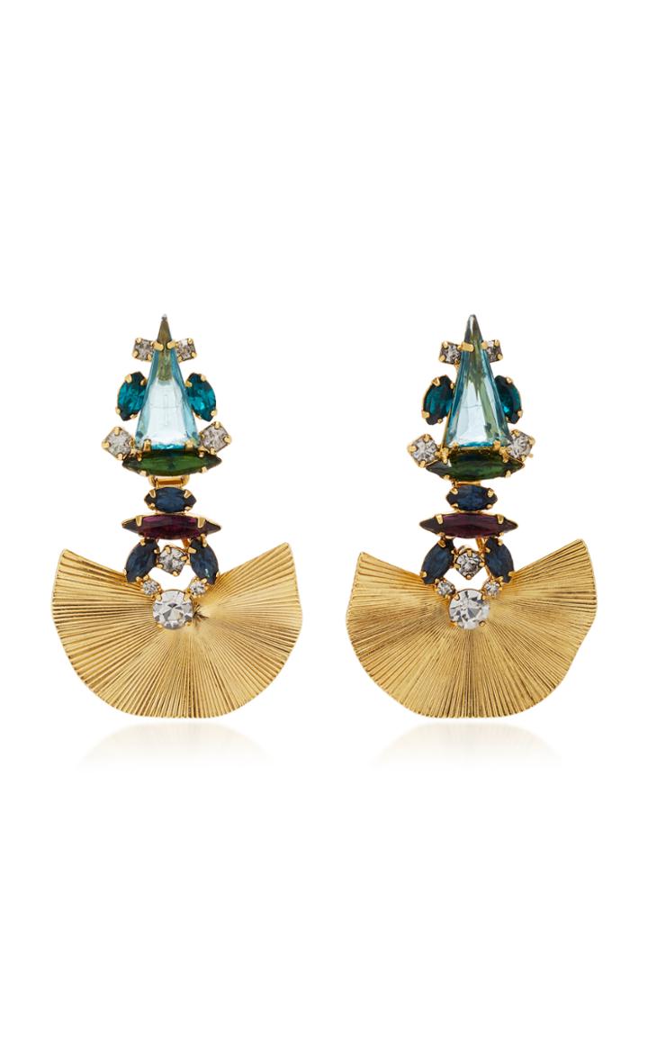 Nicole Romano 18k Gold-plated Rippled Fan Multistoned Earrings