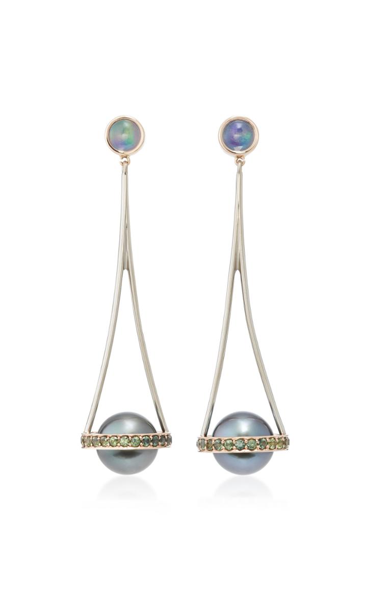 Alina Abegg Saturn Drop 18k White Gold 18k Rose Gold Diamond Opal And Pearl Earrings