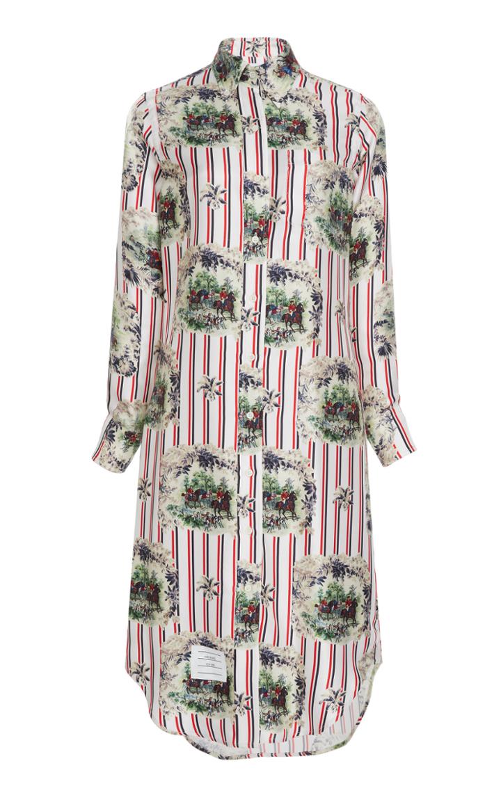Thom Browne Long Sleeved Silk Shirt Dress