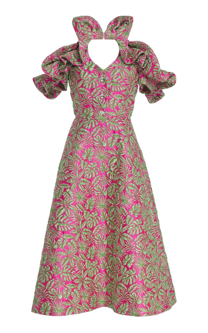 Delpozo Tropical Jacquard Midi Dress