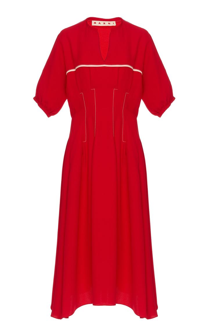 Marni Short Sleeve Woven A-line Midi Dress