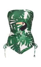 Adriana Degreas Geometric Foliage Strapless Swimsuit With Ties