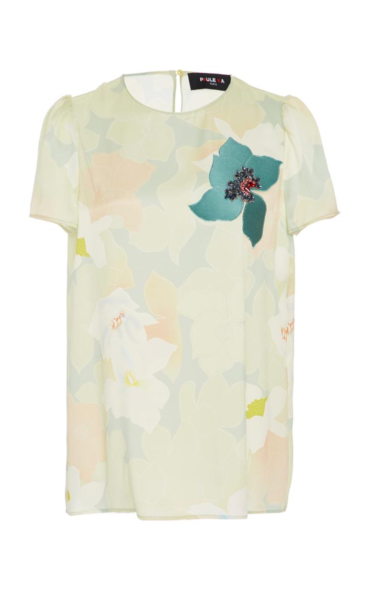Paule Ka Floral Embellished Silk Top