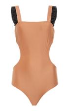 Adriana Degreas Faux Leather Ruffle Cutout Swimsuit