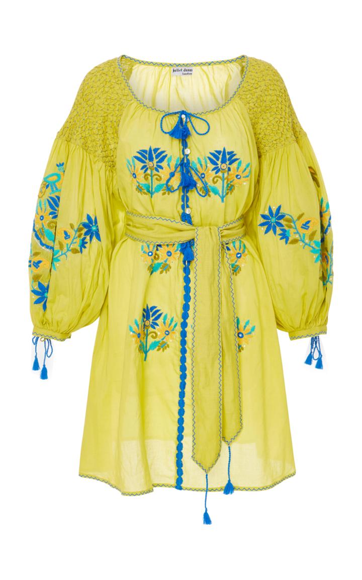 Juliet Dunn Smocked Embroidered Cotton Dress