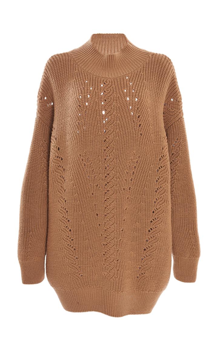 Alberta Ferretti Wool Mock Neck Sweater Mini Dress