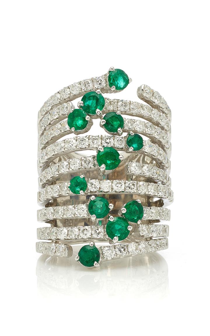 Graziela 18k White Gold Diamond And Emerald Ring