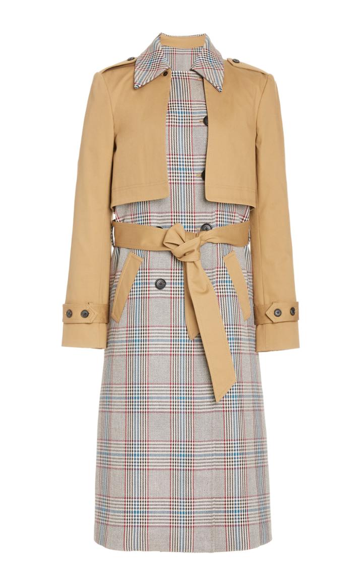 Moda Operandi Veronica Beard Marika Convertible Plaid Double-breasted Trench Coat