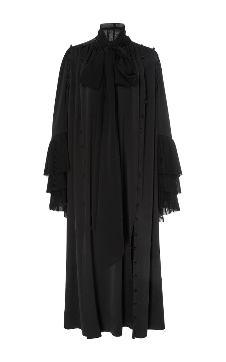 Prabal Gurung Long Sleeve Tie Neck Silk Midi Dress