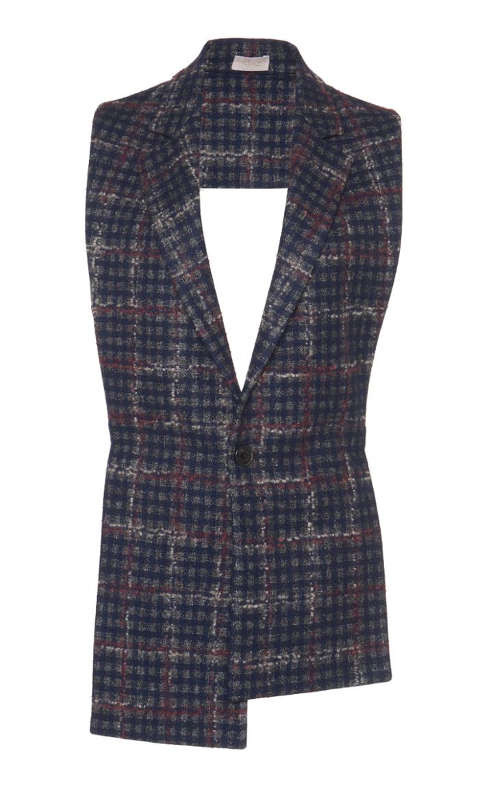 Mrz Plaid Collared Open Back Gilet