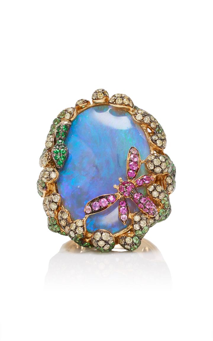 Wendy Yue 18k Gold Opal Tsavorite Diamond Sapphire And Ruby Ring