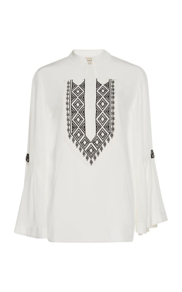 Zeus + Dione Delphi Embroidered Crepe De Chine Blouse