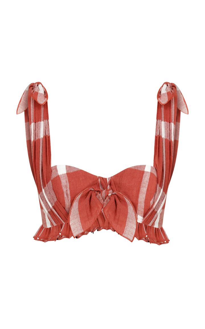 Moda Operandi Raisa Vanessa Plaid Top With Heart Neckline