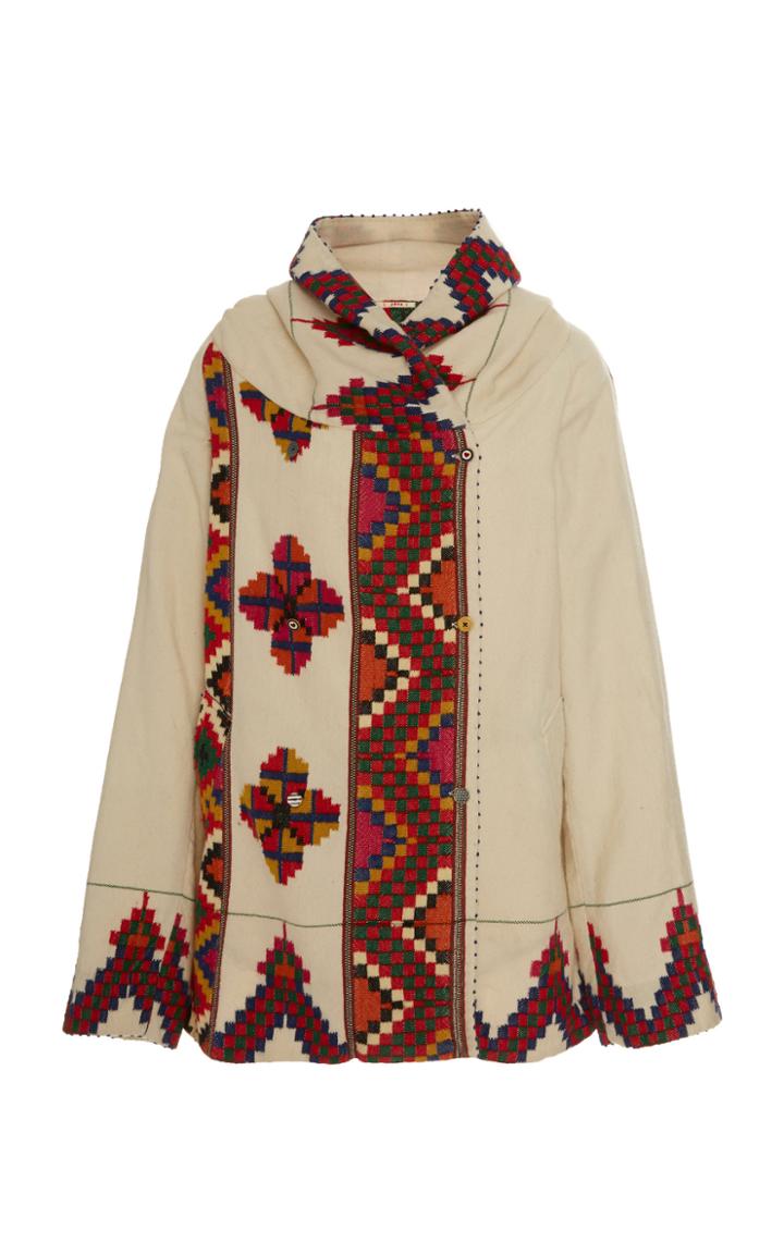 Pro Hooded Double-breasted Printed Wool Jacket