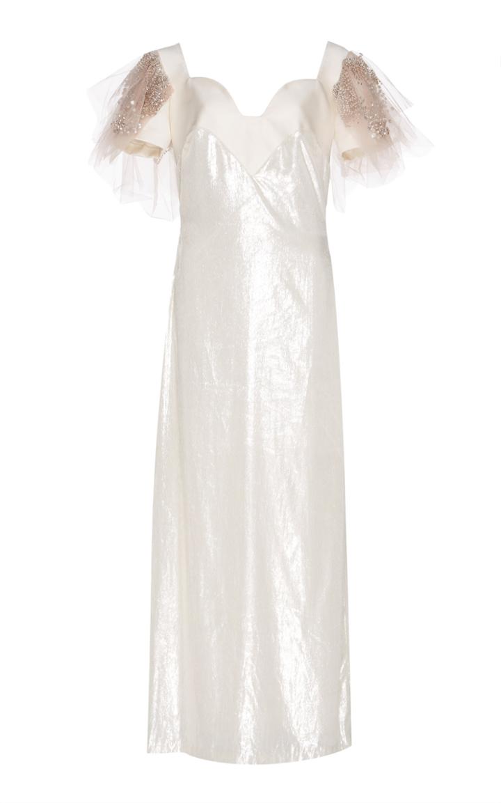 Sandra Mansour Velvet Lurex Embroidered Midi Dress