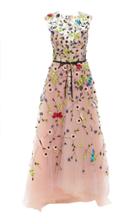 Monique Lhuillier Embroidered Jewel Illusion High Low Gown