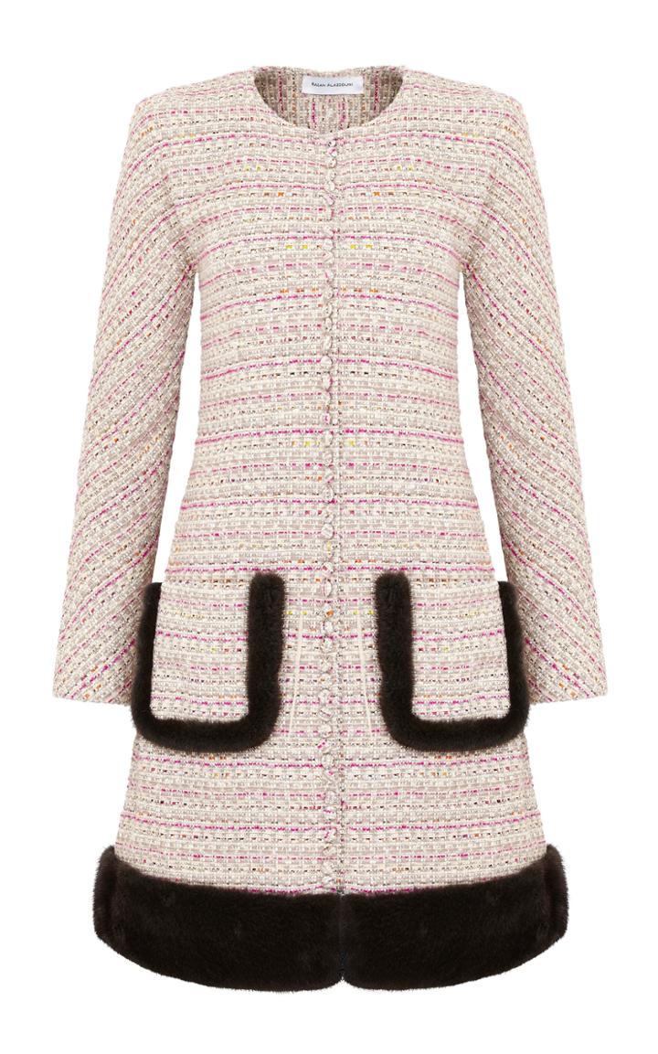 Razan Alazzouni Mink Trimmed Tweed Coat