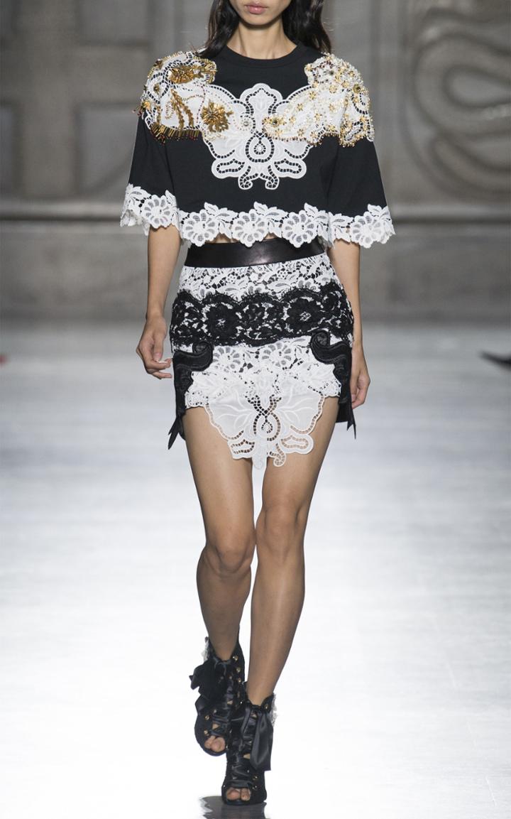 Fausto Puglisi Leather Band Lace Mini Skirt