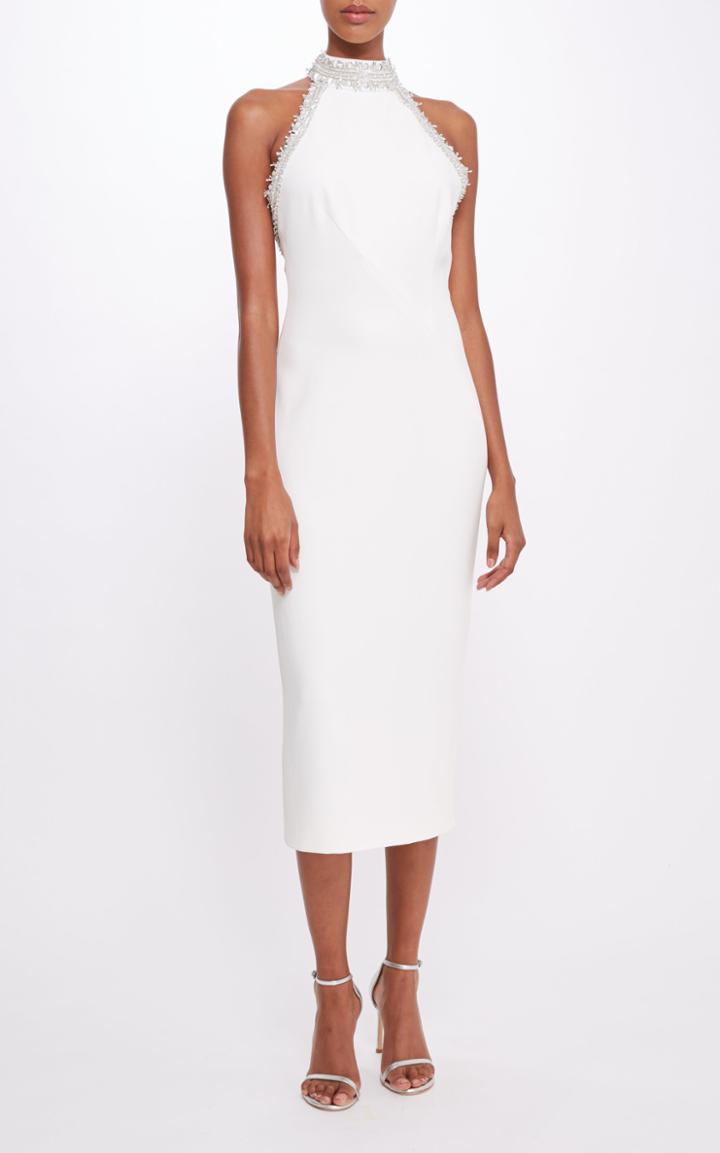 Moda Operandi Pamella Roland Stretch Crepe Halter Dress With Beaded Neckline