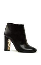 Burberry Calf Grain Leather Check Detail Ankle Boots