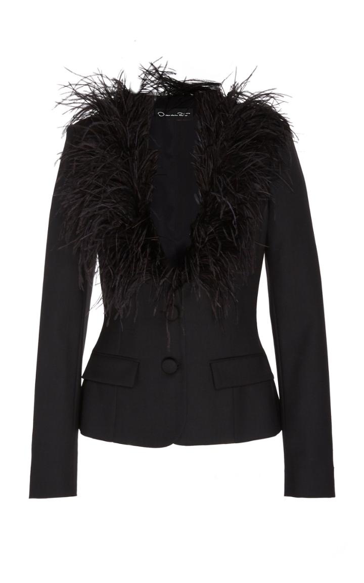 Oscar De La Renta Double Breasted Jacket With Feathers
