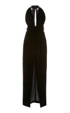 Oscar De La Renta Embellished Halterneck Velvet Maxi Dress