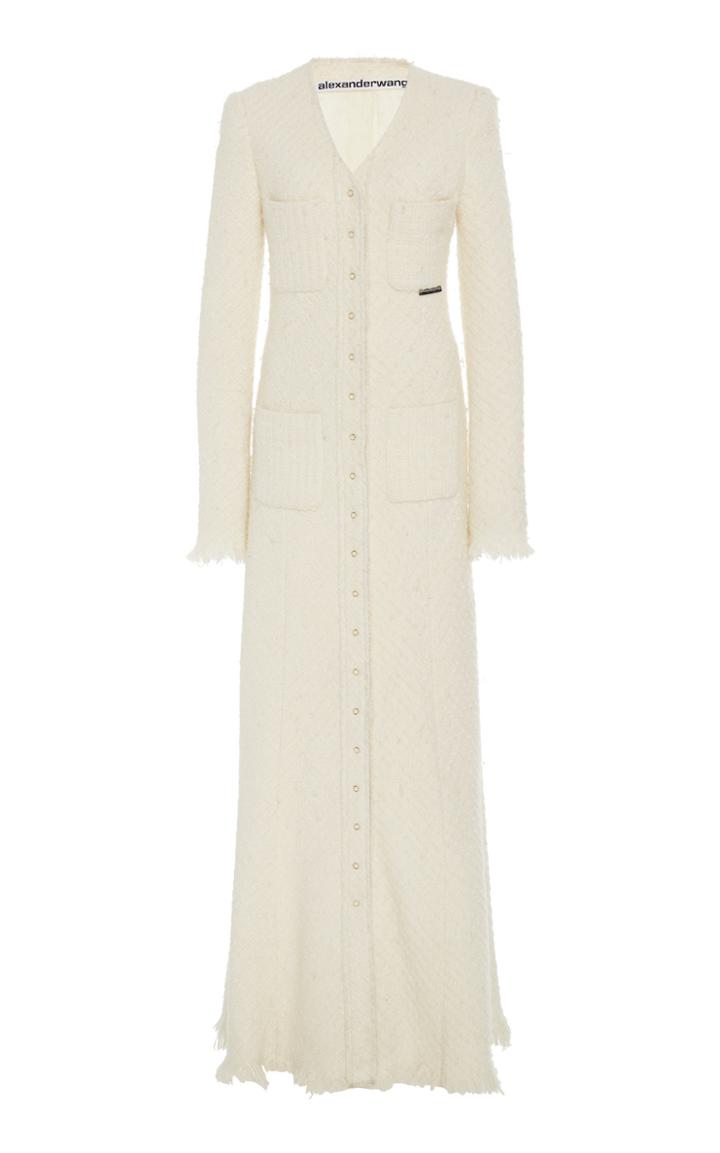 Alexander Wang Frayed Tweed Maxi Coat Dress