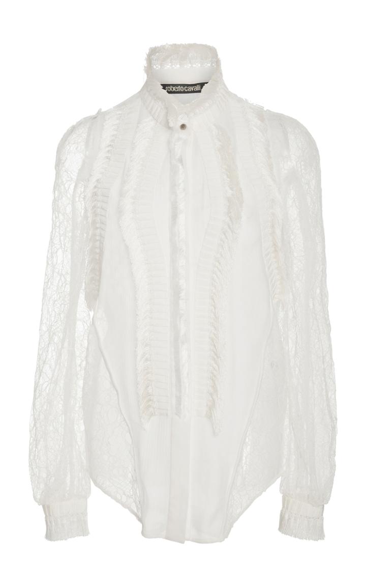 Roberto Cavalli Lace-paneled Silk Blouse