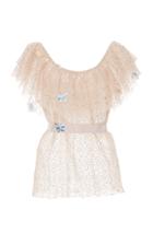 Luisa Beccaria Linen Tulle Embroidered Eyelet Top