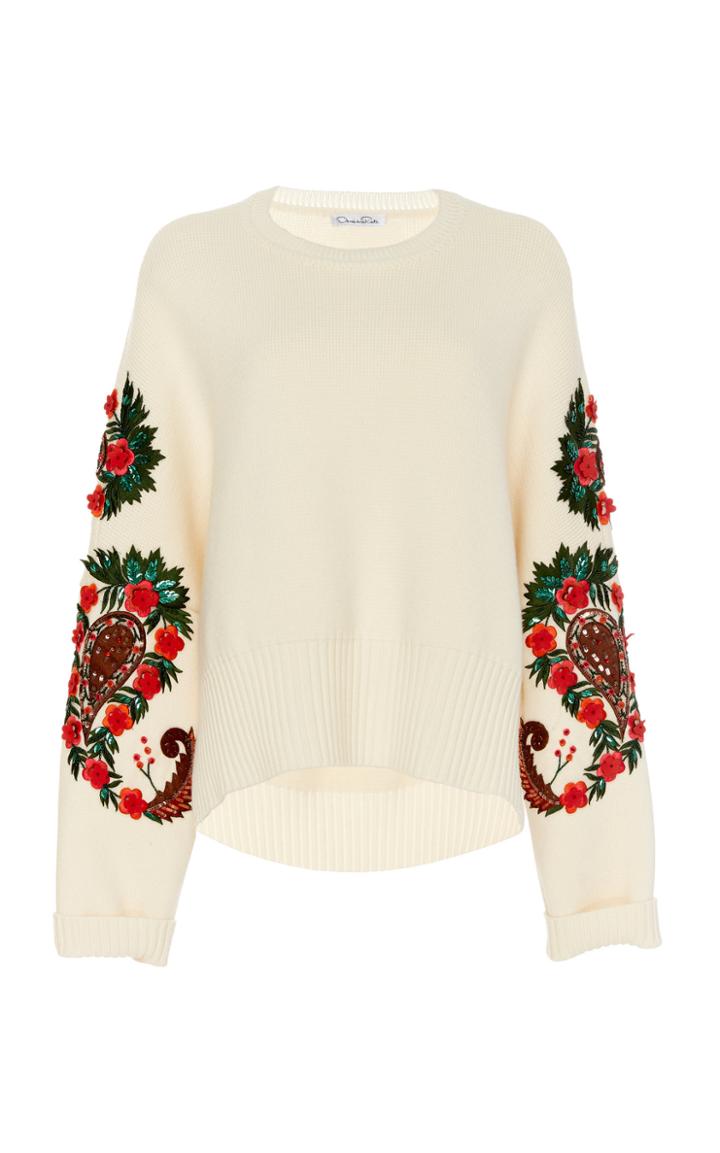 Oscar De La Renta Paisley-embroidered High-low Sweater
