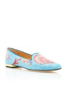 Charlotte Olympia M'o Exclusive: Oceanic Embroidered Canvas Slippers