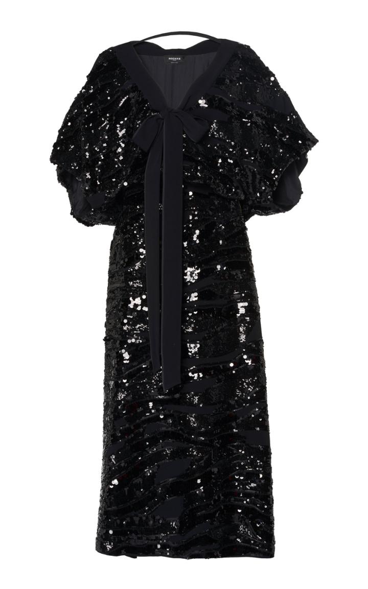 Rochas Olive Embroidered Stretch Cady Dress