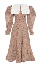 Moda Operandi Anouki Floral Printed Chiffon Dress With Leather Puritan Collar