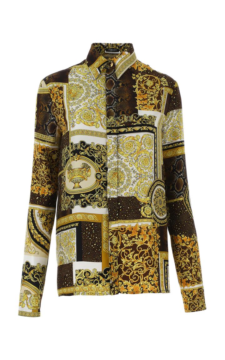 Moda Operandi Versace Patchwork-print Silk Twill Shirt