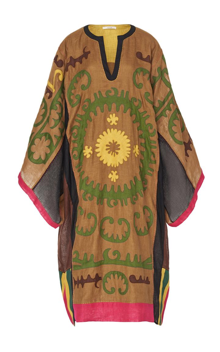 Vita Kin Santal Appliqud Embroidered Linen Caftan