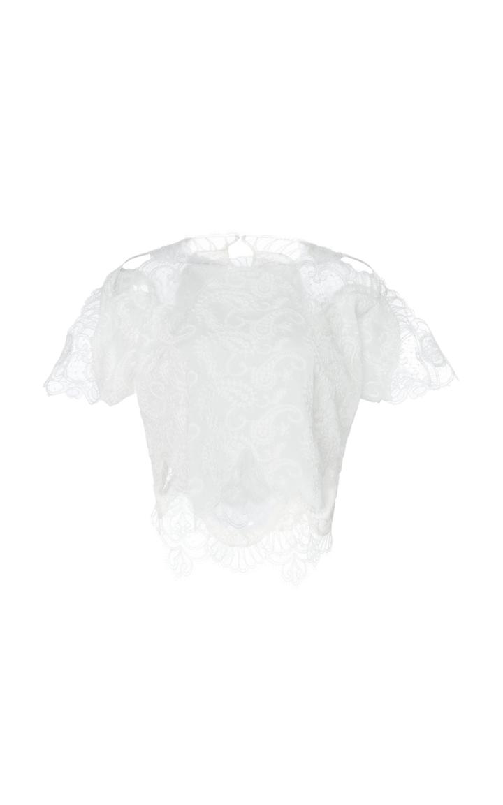 Costarellos Paisley-embroidered Chiffon Crop Top