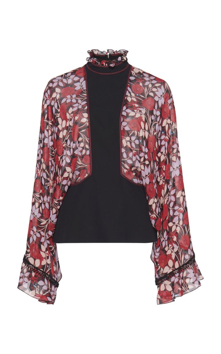 Giamba Floral Ruffle Sleeve Top