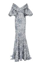 Elizabeth Kennedy Off The Shoulder Floral Lame Gown