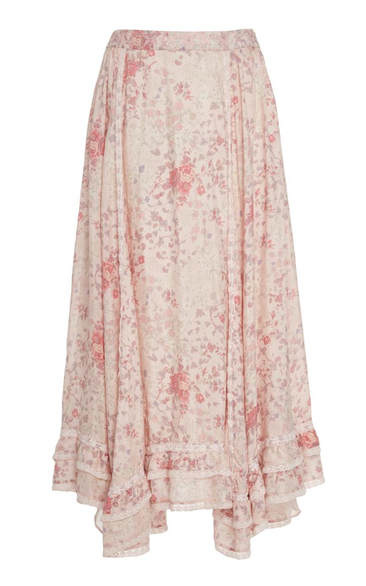 Loveshackfancy Navya Ruffled Floral-print Silk Skirt