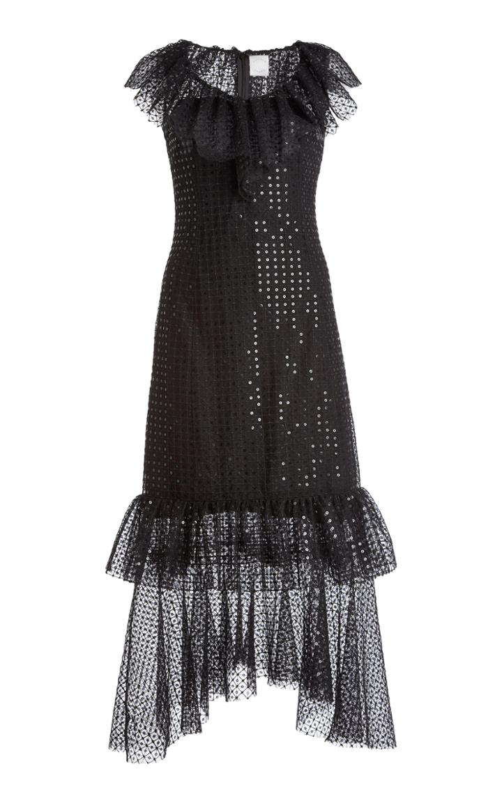 Moda Operandi Huishan Zhang Aerin Ruffled Sequin-embellished Tulle Midi Dress