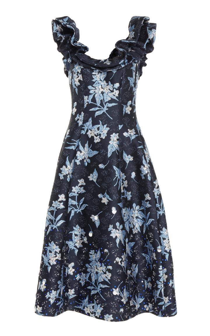 Delpozo Floral-print Off-the-shoulder Silk-crepe Dress